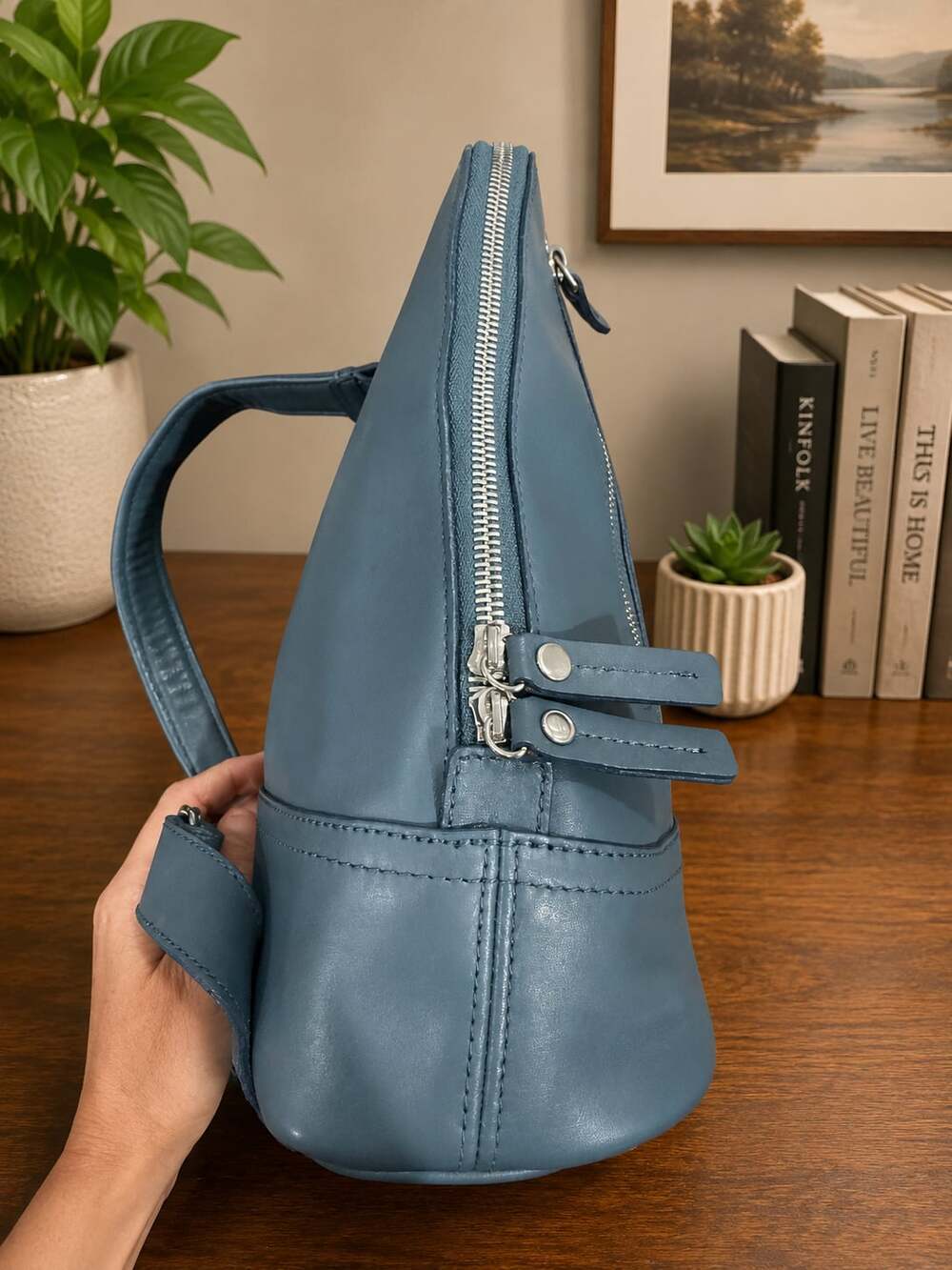 Shinola Mini Zip Backpack Slate Blue Leather Detroit Made $795 Retail - Picture 3 of 14
